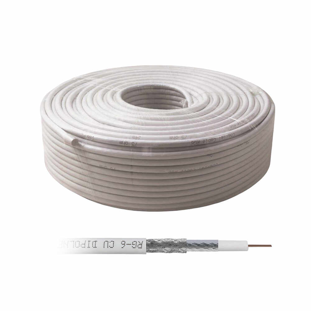 Cablu coaxial alb RG6 (100 m), 75 ohm, alb