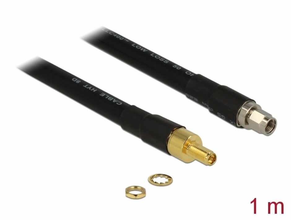 Cablu antena RP-SMA plug la RP-SMA jack CFD400 LLC400 1m low loss, Delock 13013