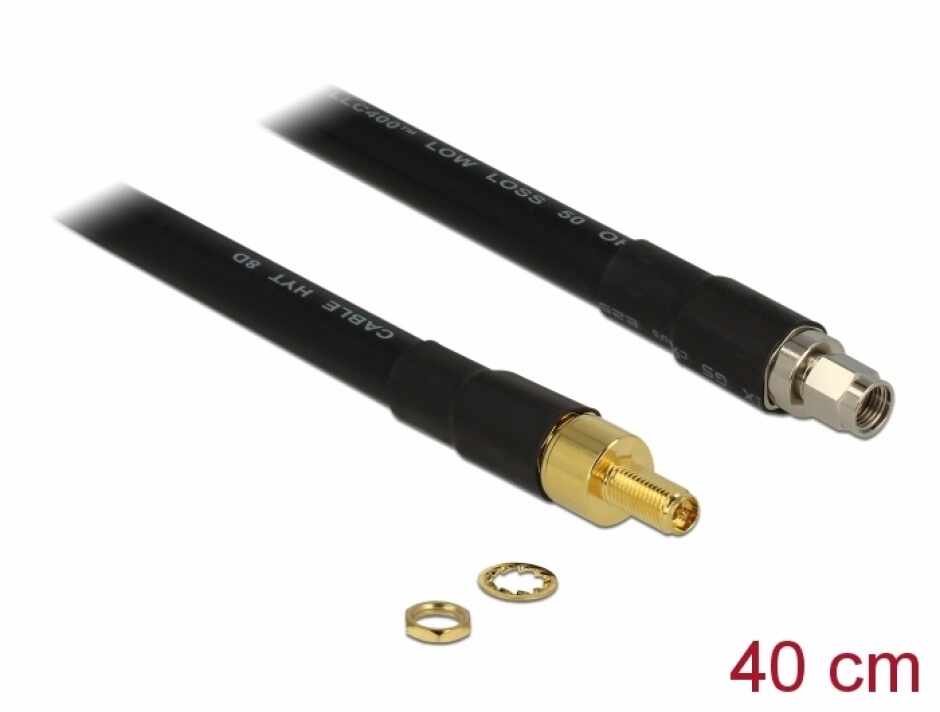 Cablu RP-SMA plug la RP-SMA jack CFD400 LLC400 0.4m low loss, Delock 13012