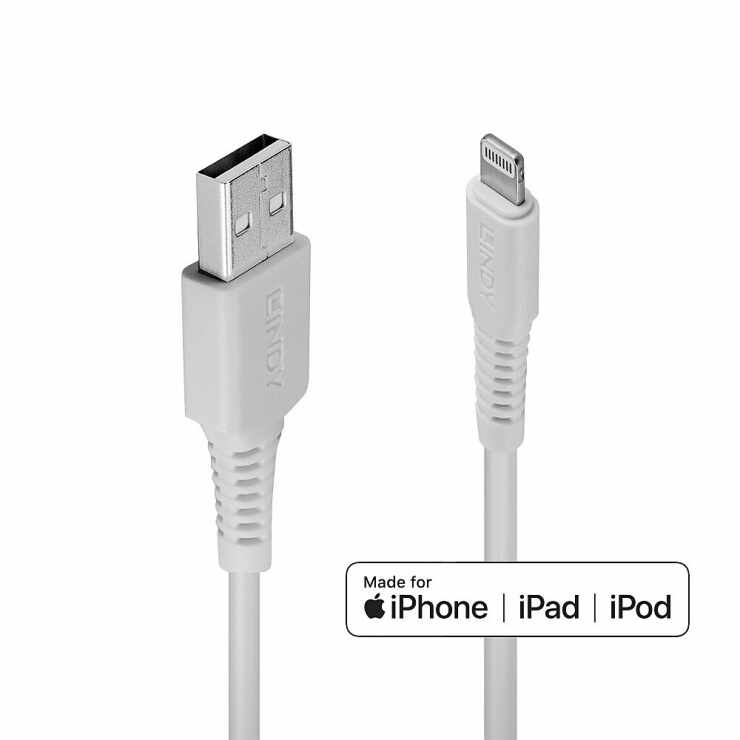 Cablu date si incarcare USB la Lightning MFI 3m Alb, Lindy L31328