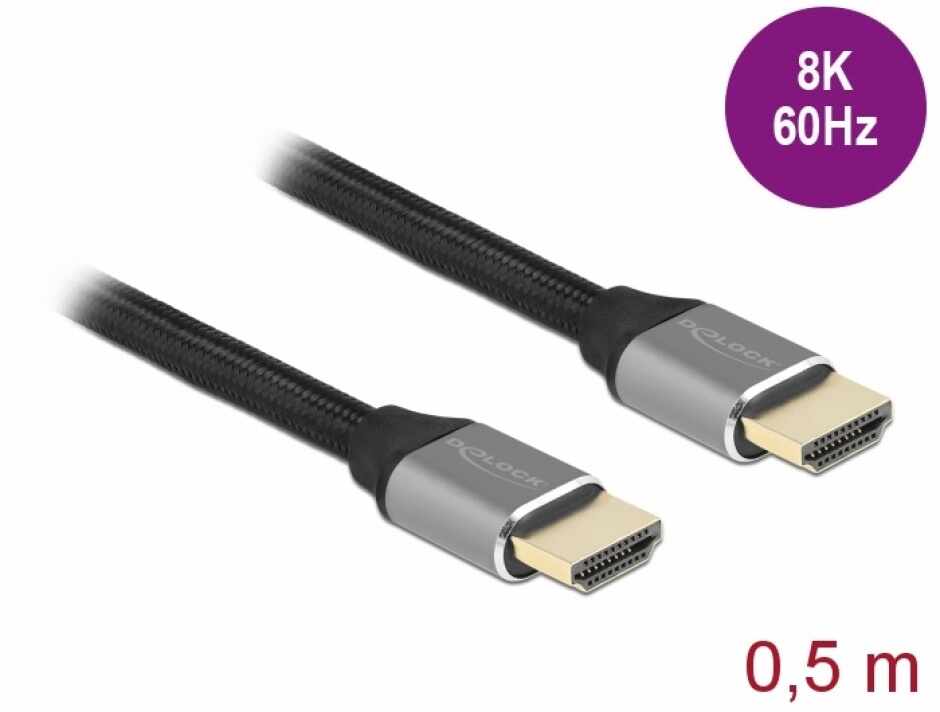 Cablu Ultra High Speed HDMI 48 Gbps 8K60Hz/4K240Hz 0.5m Gri Certificat, Delock 83994