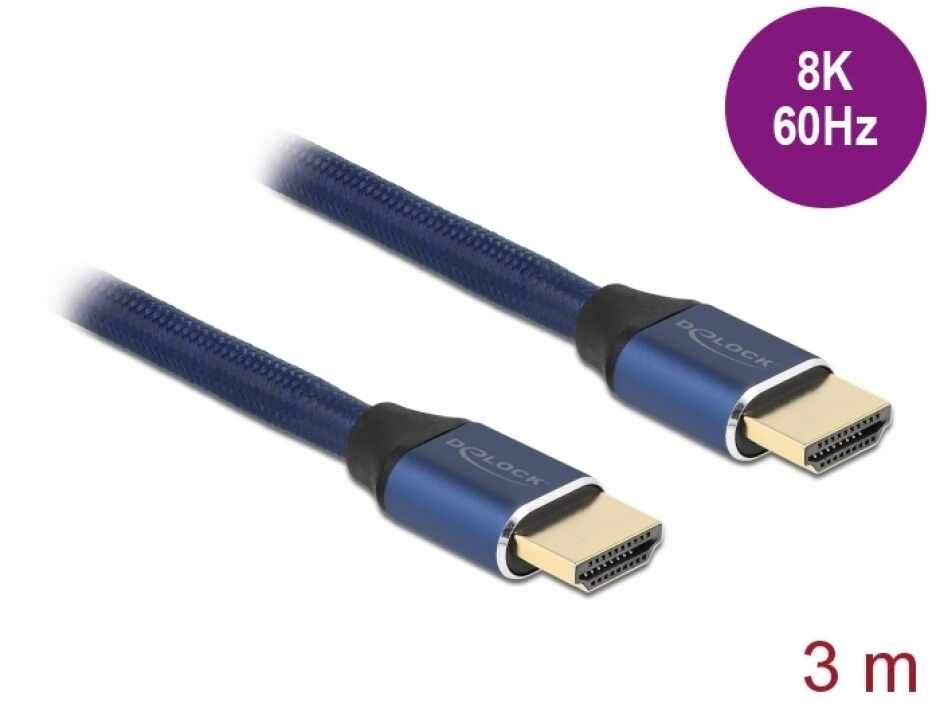 Cablu Ultra High Speed HDMI 48 Gbps 8K60Hz/4K240Hz 3m Blue Certificat, Delock 85448
