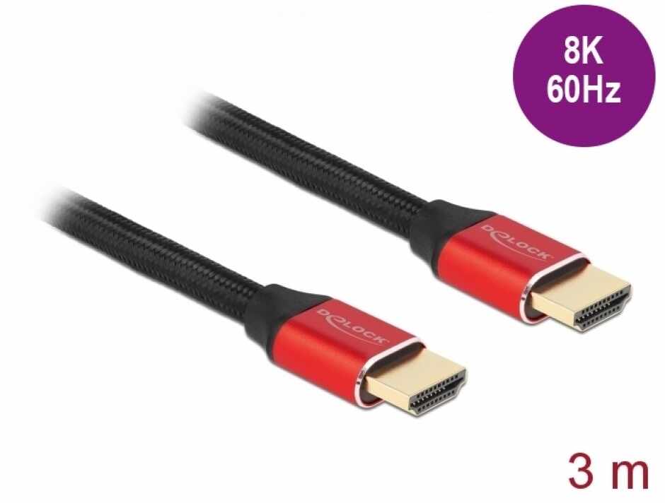 Cablu Ultra High Speed HDMI 48 Gbps 8K60Hz/4K240Hz 3m Rosu Certificat, Delock 85775