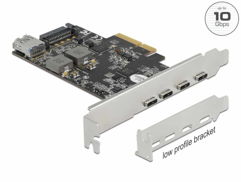 PCI Express cu 4 x USB 3.2 Gen 2-C + a x USB-A LPFF, Delock 90059
