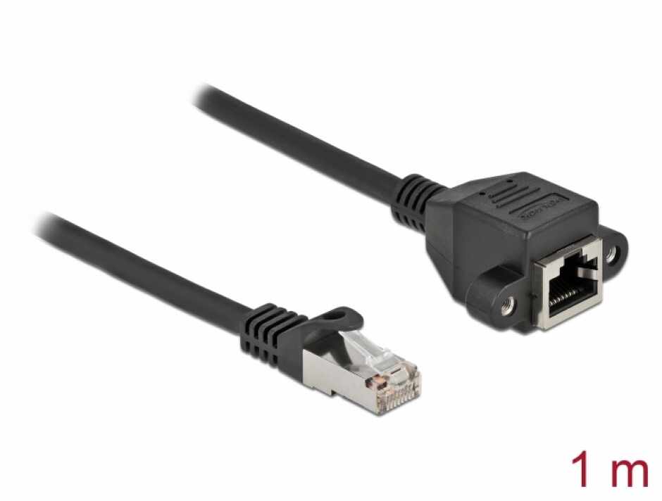 Cablu prelungitor retea RJ45 S/FTP Cat.6A 1m Negru, Delock 87001