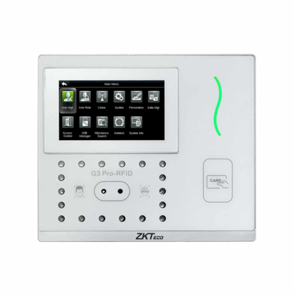 Controler de acces 3 in 1 contactless biometric IP ZKTeco GL-G3PRORF-12, ecran 4.3 inch, 600 palme, 12.000 fete, 20.000 carduri, 200.000 evenimente