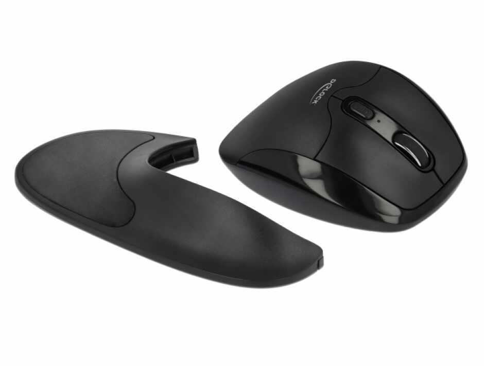 Mouse optic wireless ergonomic cu mouse pad pentru mana dreapta Negru, Delock 12673