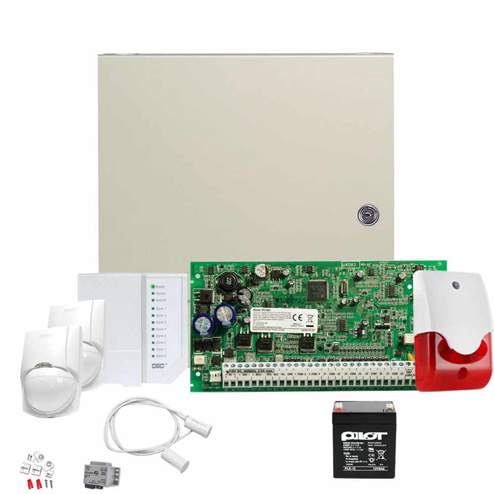 Sistem alarma antiefractie de interior DSC POWER KIT PC 1616 INT, 2 partitii, 6 zone, 48 coduri utilizatori