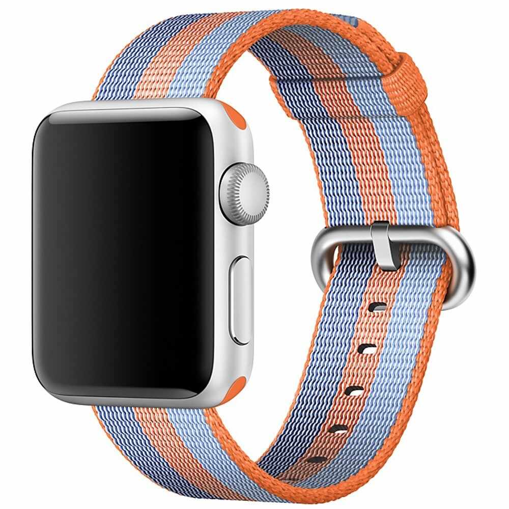 Curea pentru Apple Watch 38 mm iUni Woven Strap, Nylon, Orange-Blue
