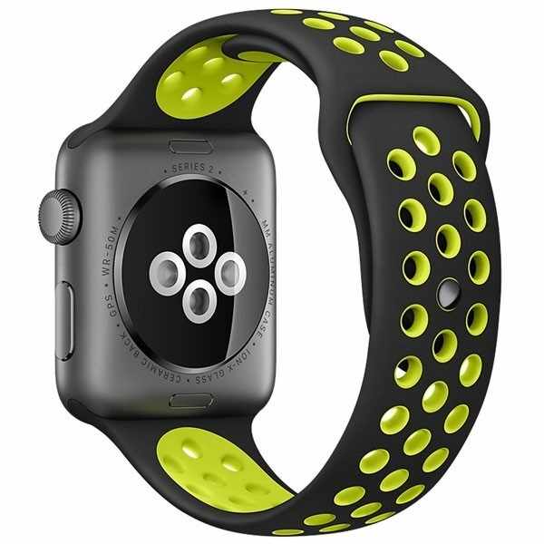 Curea pentru Apple Watch 38 mm Silicon iUni Negru-Galben