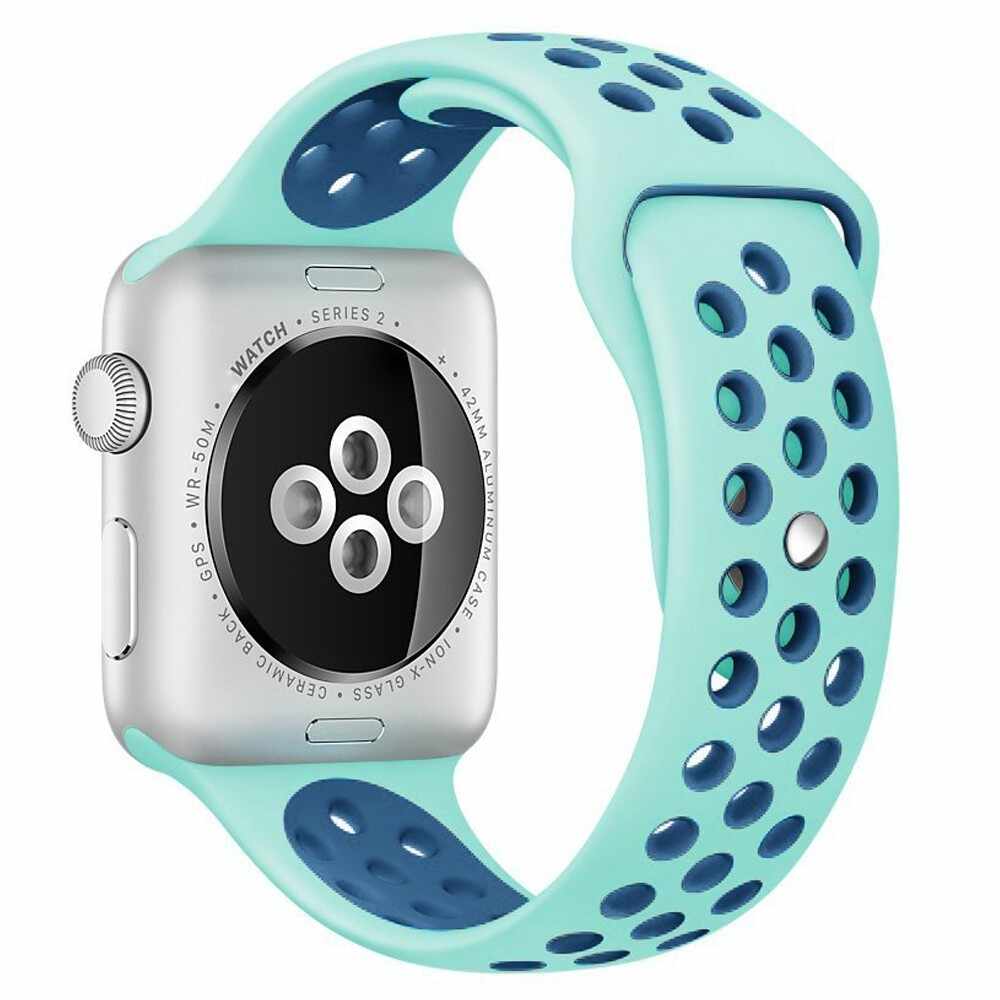 Curea pentru Apple Watch 38 mm Silicon Sport iUni Turquoise-Blue