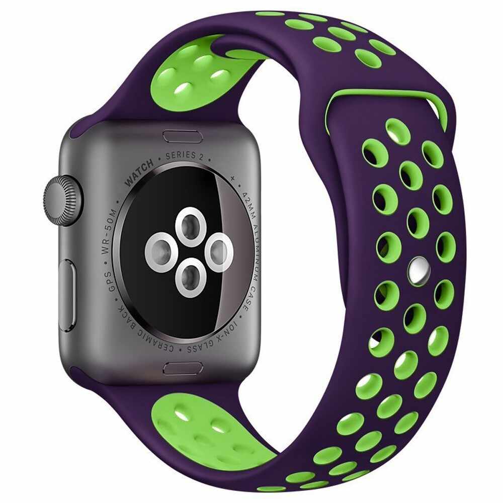Curea pentru Apple Watch 42 mm Silicon Sport iUni Purple-Green