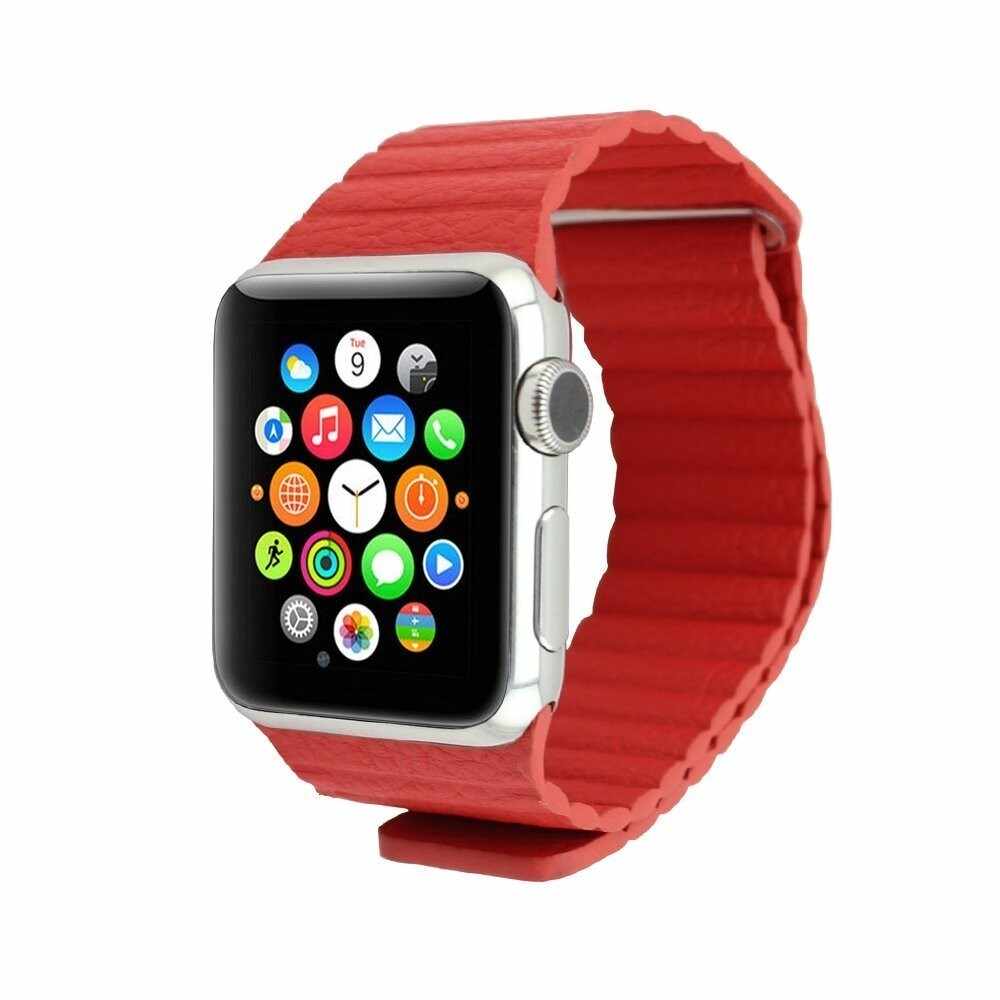 Curea piele pentru Apple Watch 42mm iUni Red Leather Loop