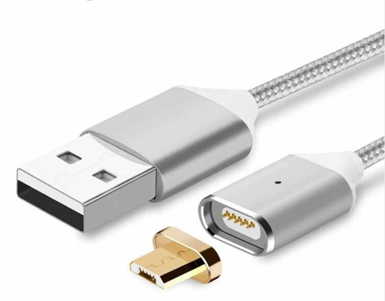 Cablu Micro USB de Incarcare Magnetic Impletit Nylon Argintiu pentru Android