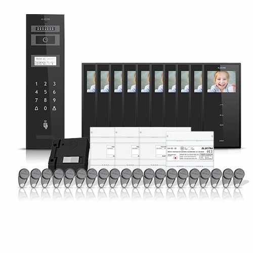 Set videointerfon pentru bloc Electra Smart VID-ELEC-26, 10 familii, aparent, 3.5 inch