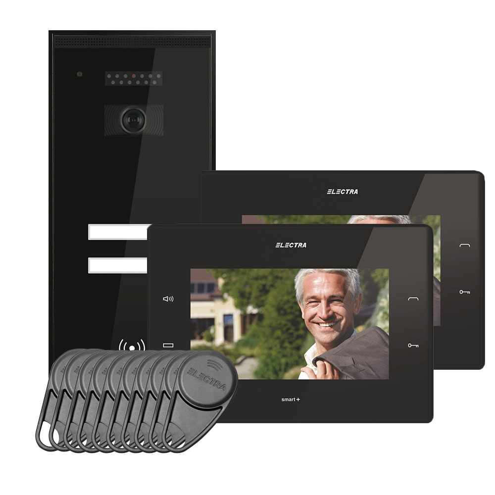 Kit videointerfon Electra Touch Line Smart+ VKM.P2SR.T7S4.ELB04, 2 familii, aparent, 7 inch