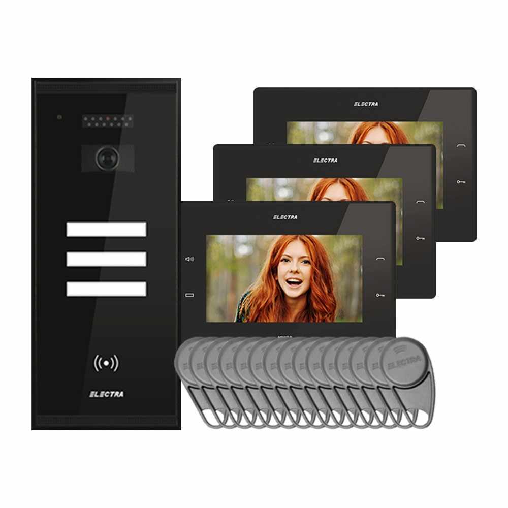 Kit videointerfon Electra Touch Line Smart+ VKM.P3SR.T7S4.ELB04, 3 familii, aparent, 7 inch