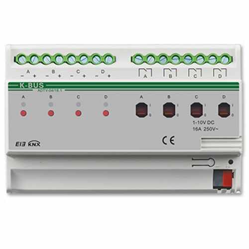 Actuator cu dimmer 0-10V ADTV-04/16.1, 4 canale, transmitere status, 100-240 Vca
