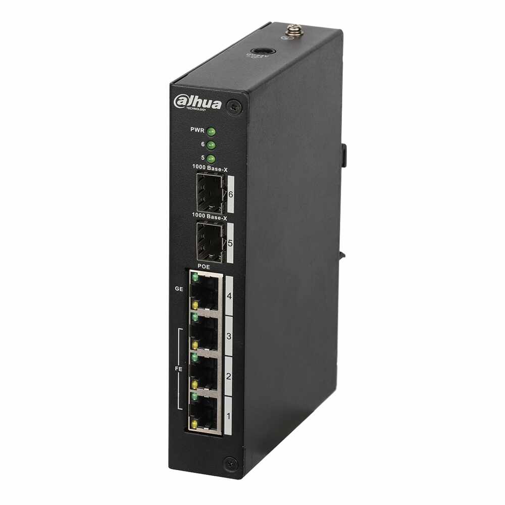 Switch cu 4 Porturi PoE Dahua PFS4206-4P-96, 8000 MAC, 1000 Mbps, cu management