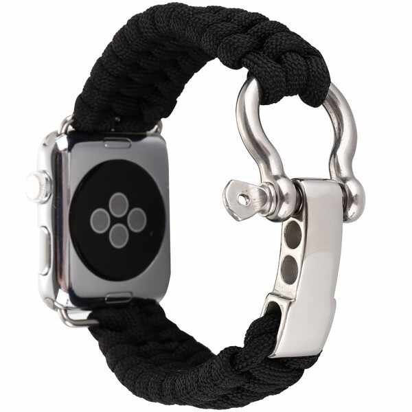 Curea pentru Apple Watch 38 mm iUni Elastic Paracord Rugged Nylon Rope, Black