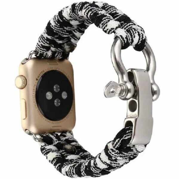 Curea pentru Apple Watch 38 mm iUni Elastic Paracord Rugged Nylon Rope, Black and White