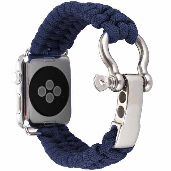 Curea pentru Apple Watch 38 mm iUni Elastic Paracord Rugged Nylon Rope, Midnight Blue