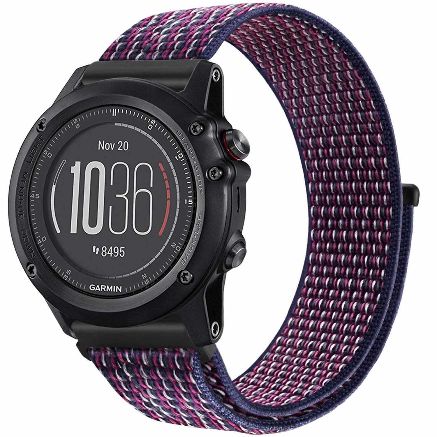 Curea ceas Smartwatch Garmin Fenix 3 / Fenix 5X, 26 mm iUni Soft Nylon Sport, Midnight Purple