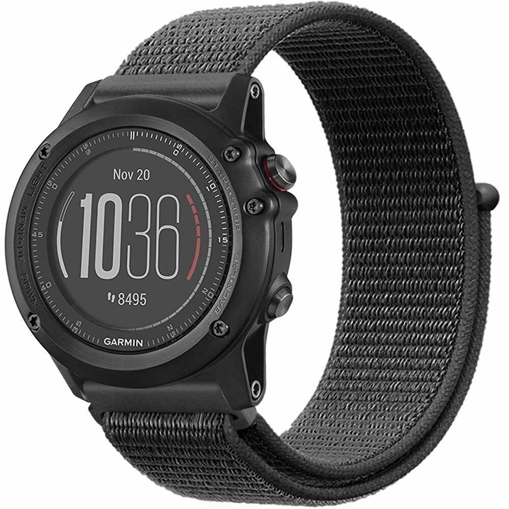Curea ceas Smartwatch Garmin Fenix 5, 22 mm iUni Soft Nylon Sport, Midnight Gray