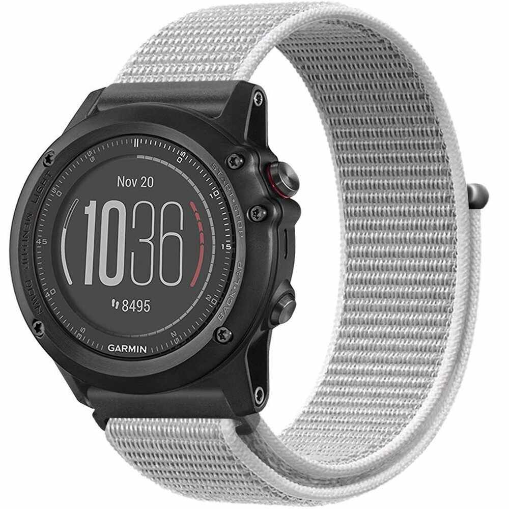 Curea ceas Smartwatch Garmin Fenix 5, 22 mm iUni Soft Nylon Sport, White Gray