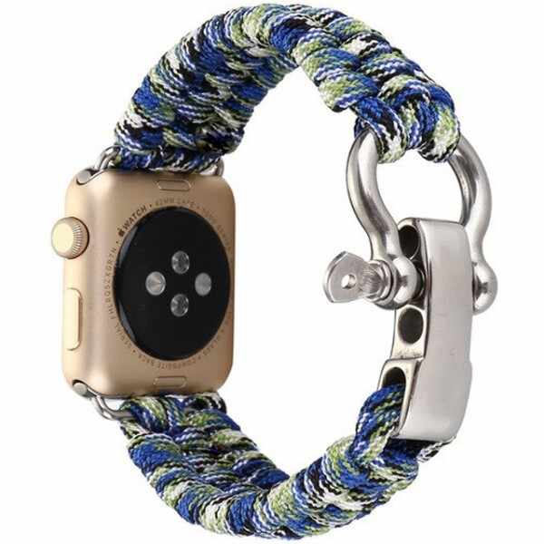 Curea pentru Apple Watch 38 mm iUni Elastic Paracord Rugged Nylon Rope, Blue and Green