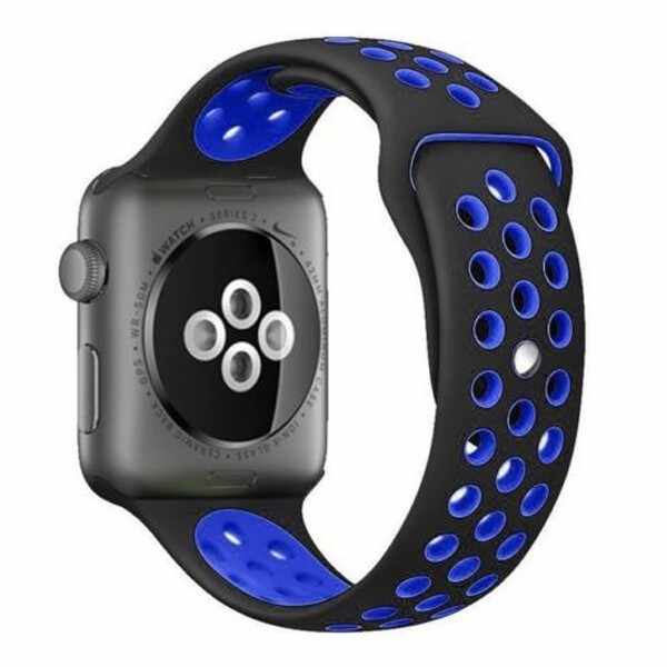 Curea pentru Apple Watch 38 mm Silicon Sport iUni Negru-Albastru