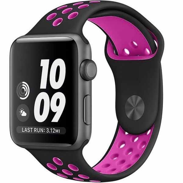 Curea pentru Apple Watch 38 mm Silicon Sport iUni Negru-Roz