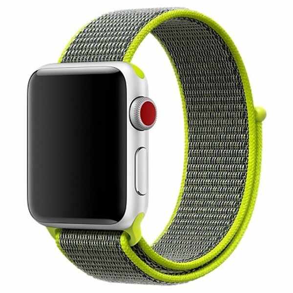 Curea pentru Apple Watch 42 mm iUni Woven Strap, Nylon Sport, Grey-Electric Green