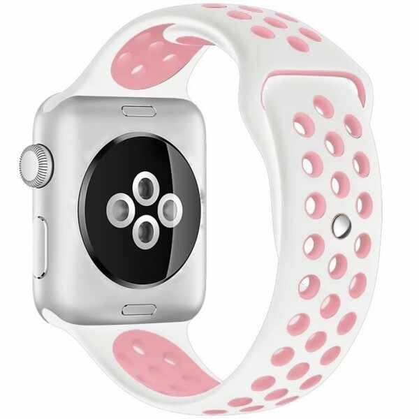 Curea pentru Apple Watch 42 mm Silicon Sport iUni Alb-Roz pal