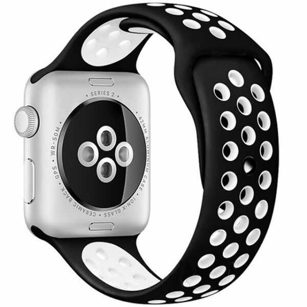 Curea pentru Apple Watch 42 mm Silicon Sport iUni Negru-Alb
