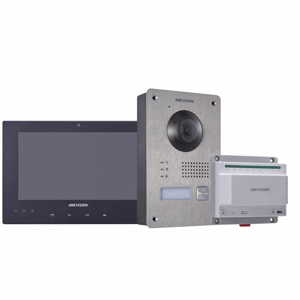 Kit videointerfon Hikvision DS-KIS701, touchscreen, 2 fire, 7 inch