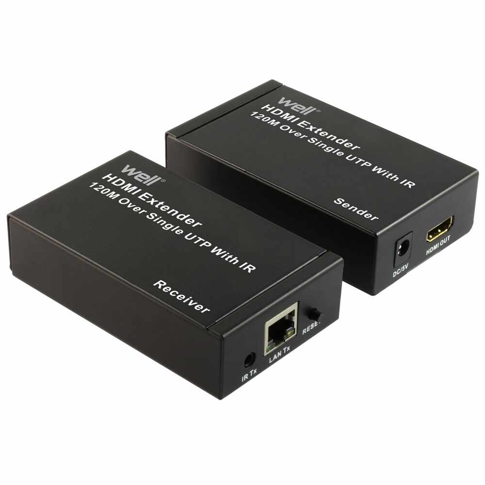 Prelungitor HDMI Well, pana la 120 m, cablu cat.5/6 IR FullHD, V1.3