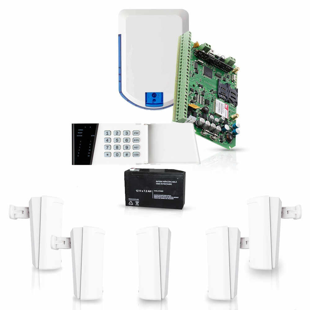 Sistem de alarma wireless Eldes, GSM/GPRS, 32 zone, 4 partitii, 5 detectoare
