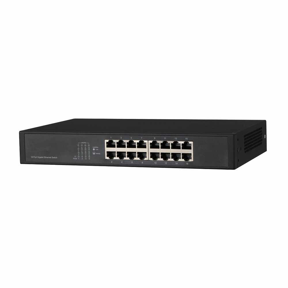 Switch cu 16 porturi Dahua PFS3016-16GT, 8000 MAC, 23.8 Mbps, fara management