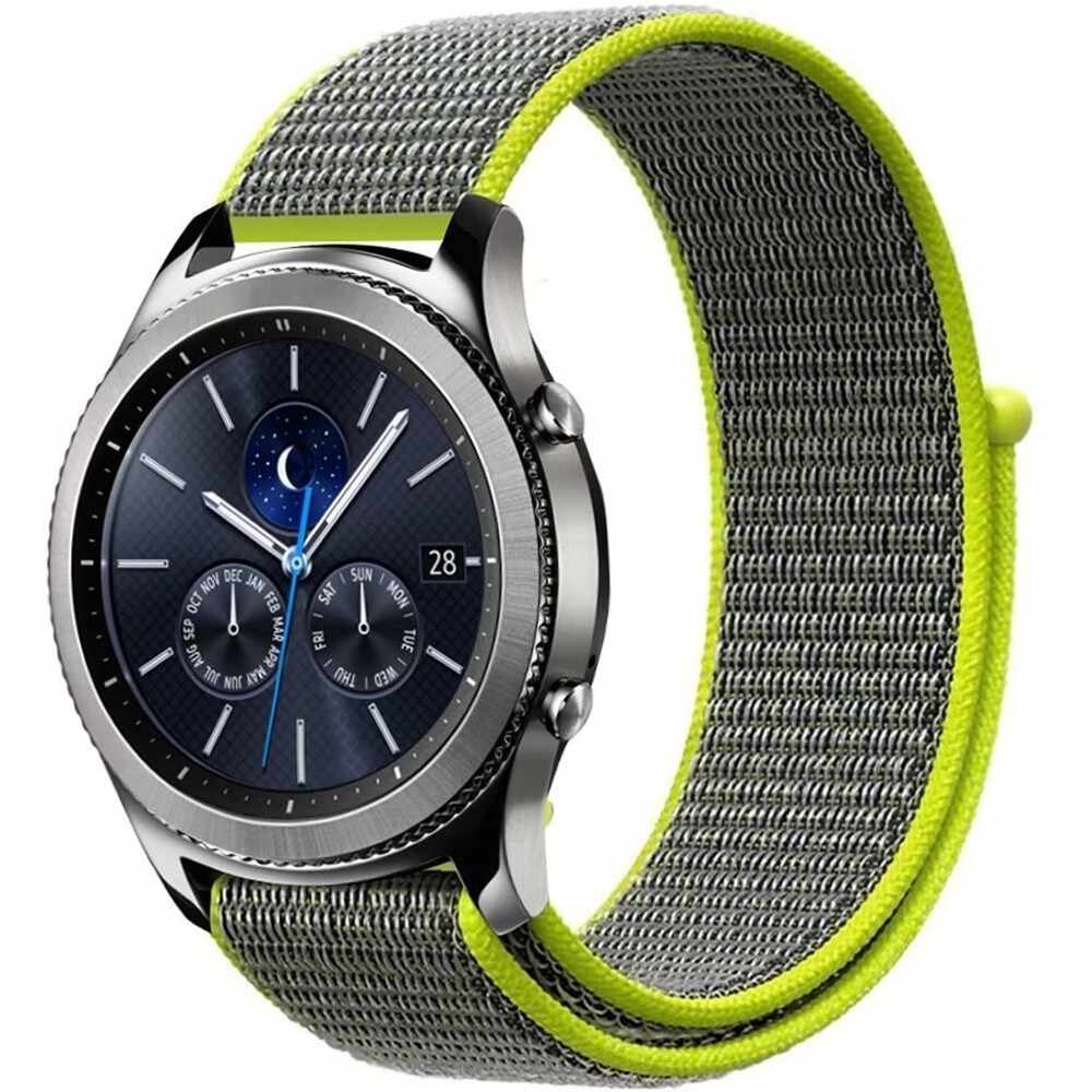 Curea ceas Smartwatch Samsung Gear S2, iUni 20 mm Soft Nylon Sport, Gray-Electric Green