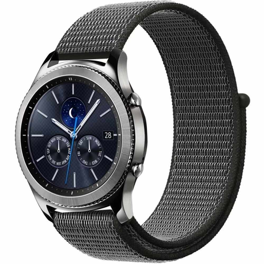 Curea ceas Smartwatch Samsung Gear S3, iUni 22 mm Soft Nylon Sport, Midnight Gray