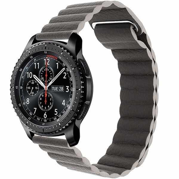 Curea piele Smartwatch Samsung Gear S2, iUni 20 mm Dark Gray Leather Loop