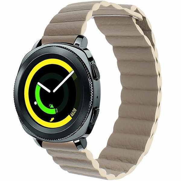 Curea piele Smartwatch Samsung Gear S2, iUni 20 mm Kaki Leather Loop
