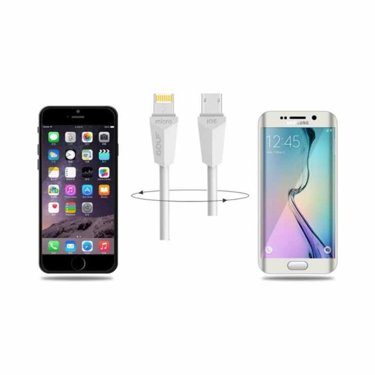 Cablu USB 2.0 la micro USB + iPhone Lightning 1m Alb, GC-27W