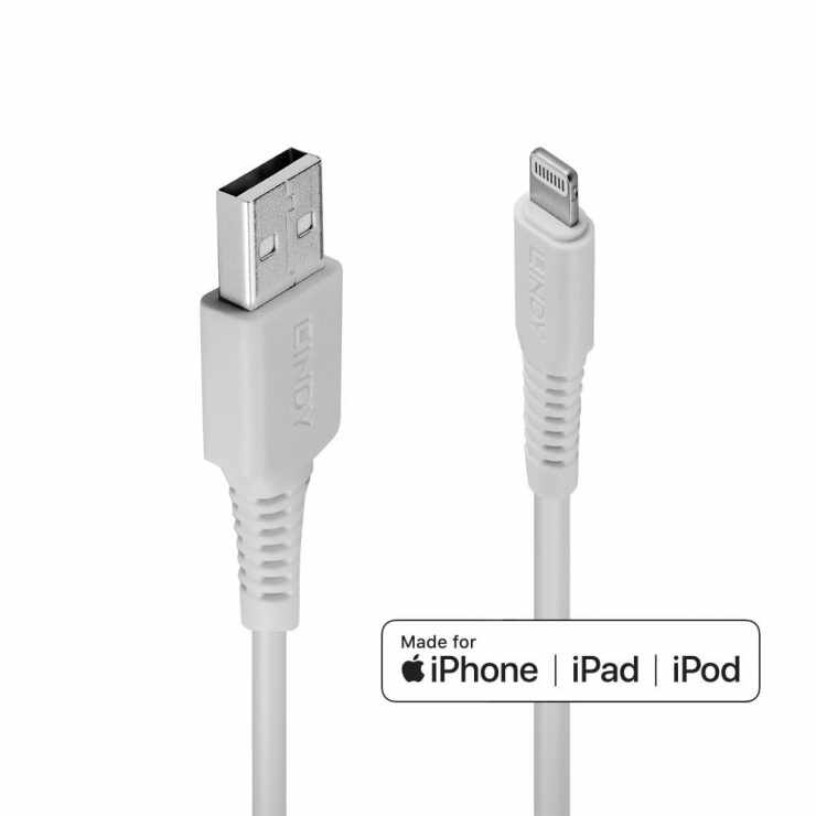 Cablu date si incarcare USB la Lightning MFI 0.5m Alb, Lindy L31325
