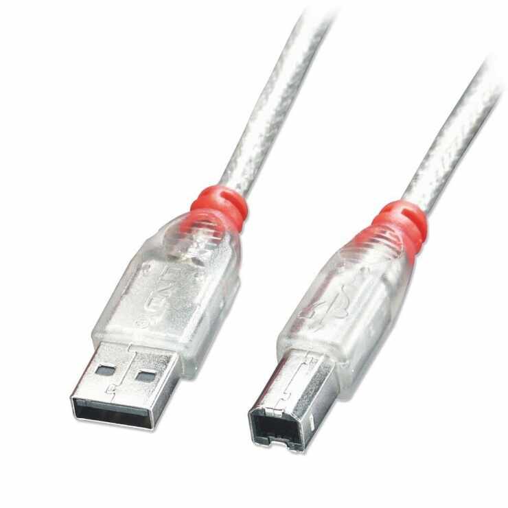 Cablu de imprimanta USB-A la B T-T 1m transparent, Lindy L41752
