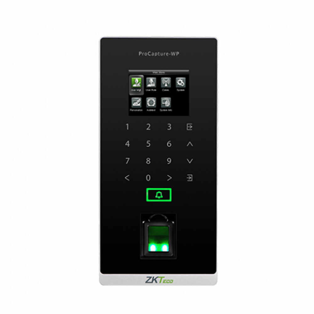 Controler de control acces IP biometric ZKTeco GL-PROCAPTUREWP-1, ecran 2.4 inch, EM, 20.000 amprente, 10.000 carduri, 100.000 evenimente