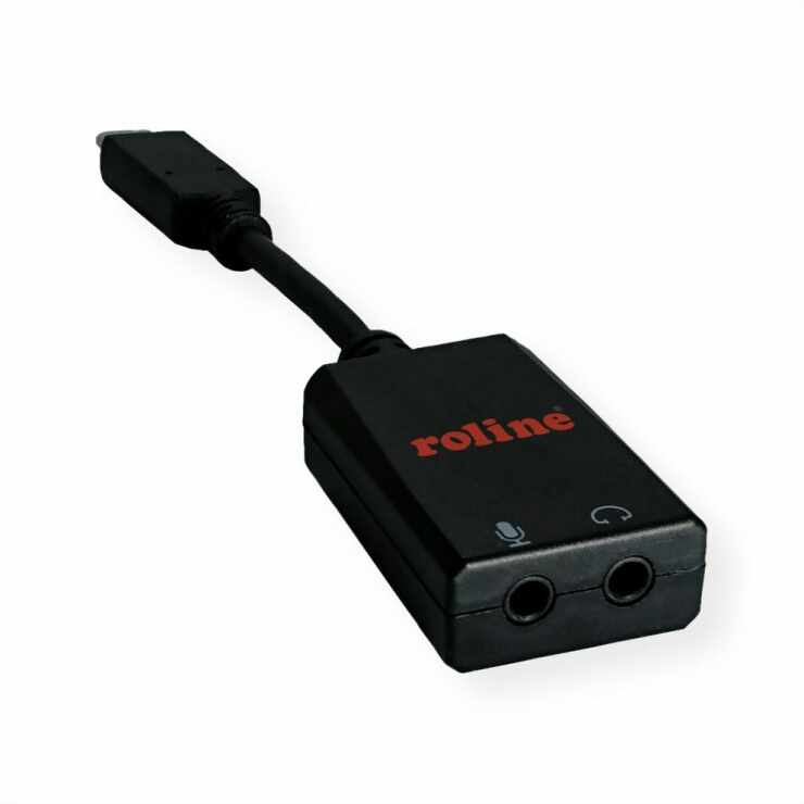 Adaptor audio USB-C la 2 x jack stereo (casca + microfon) T-M 0.1m, Roline 12.03.3209