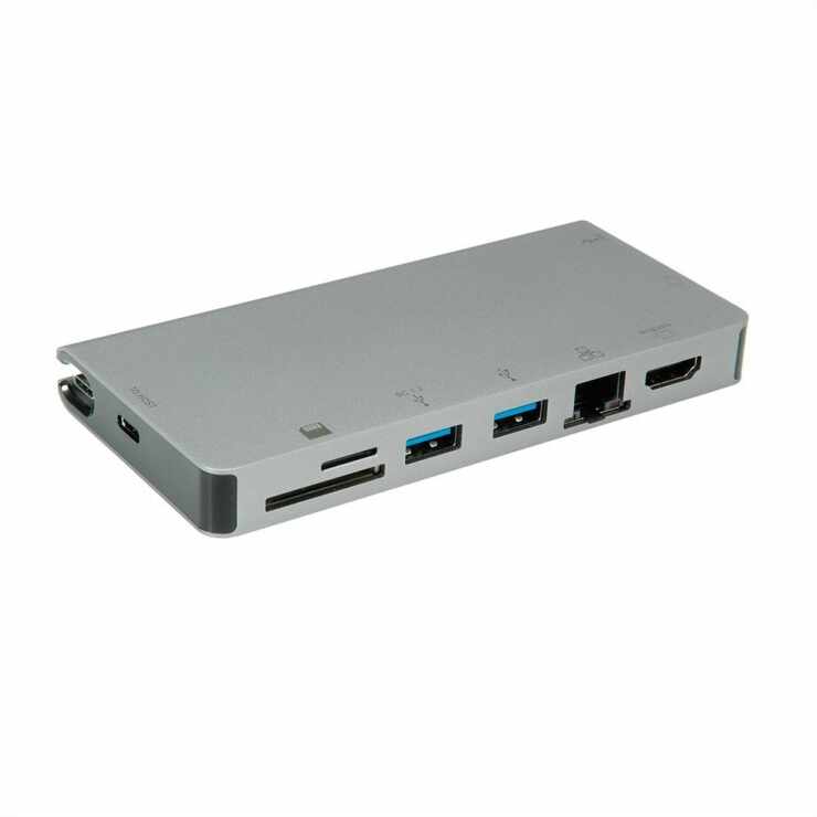 Docking station USB-C la HDMI 4K60Hz/VGA/2 x USB 3.1 Gen 1/LAN/PD/Cititor de carduri, Roline 12.02.1022
