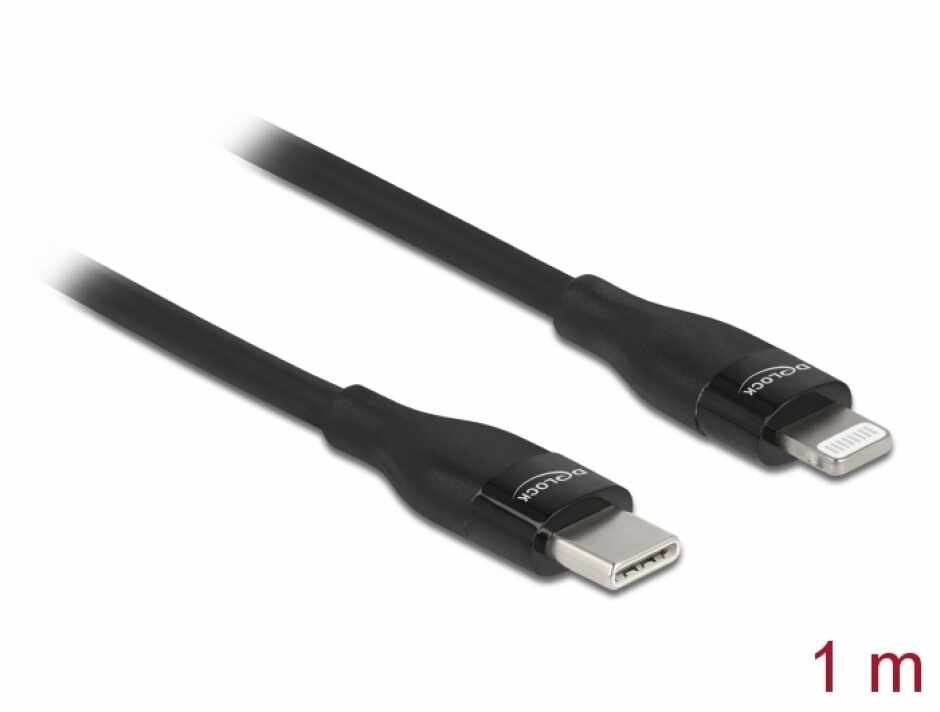 Cablu de date si incarcare USB Type-C la Lightning MFI 1m Negru, Delock 86637